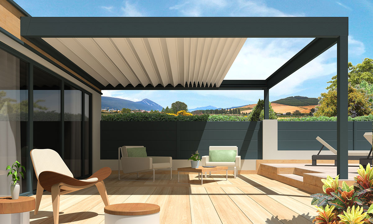 Foldable aluminum pergola - roof folding view
